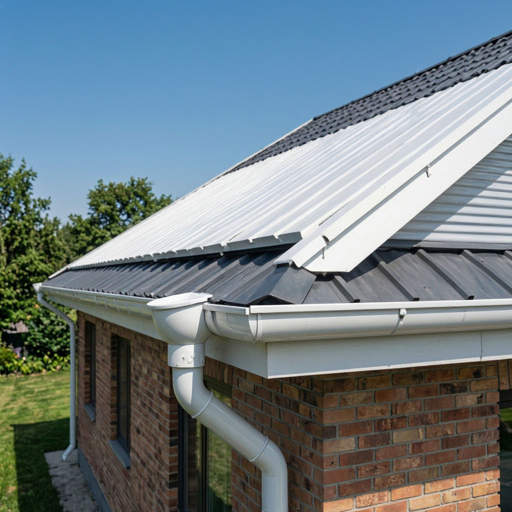 New seamless gutters and fascia trim on a residential exterior